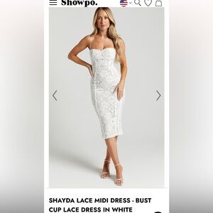 Showpo Shayda White Lace Midi Dress